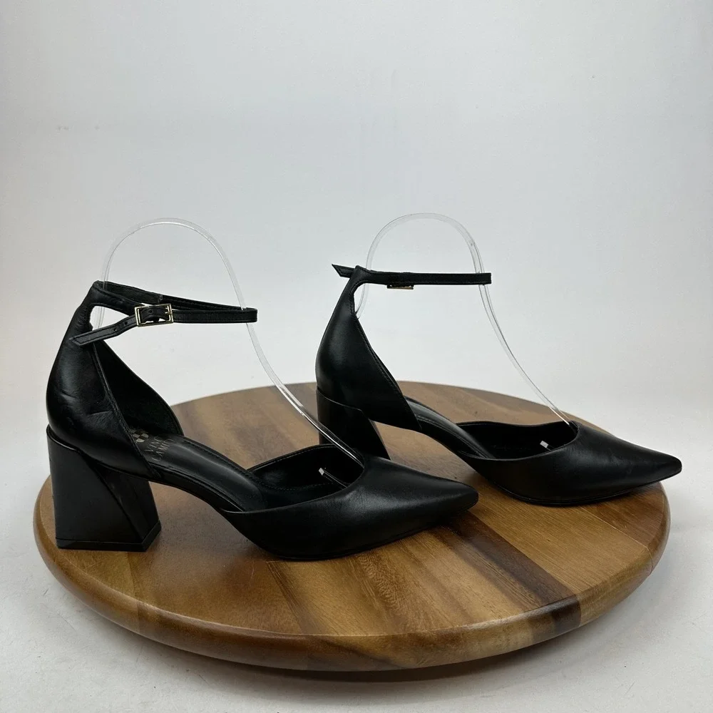 Womens Vince Camuto Sorenn Black Leather Ankle Strap d'Orsay Pumps Size 7 M GUC - Picture 1 of 8